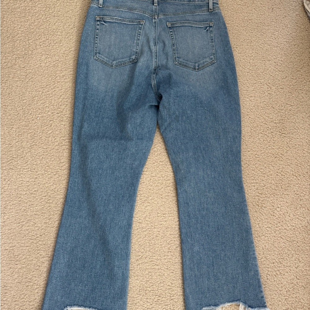 LOFT Medium Wash Blue Flare Jeans with Raw Hem - Picture 8 of 8